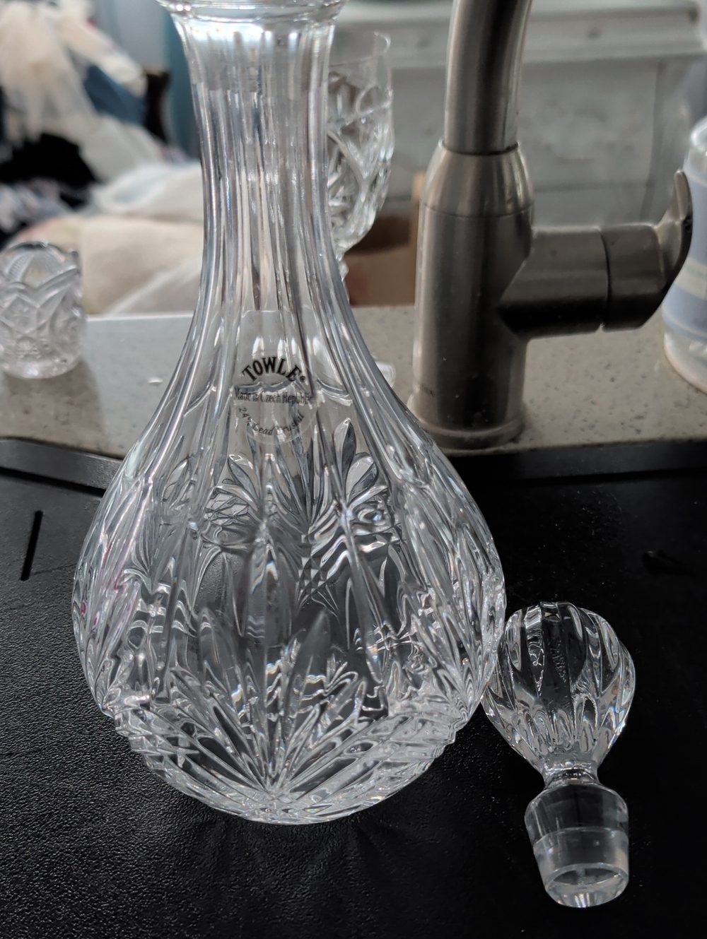 Towle Clear Cut Crystal Decanter with Faceted Stopper